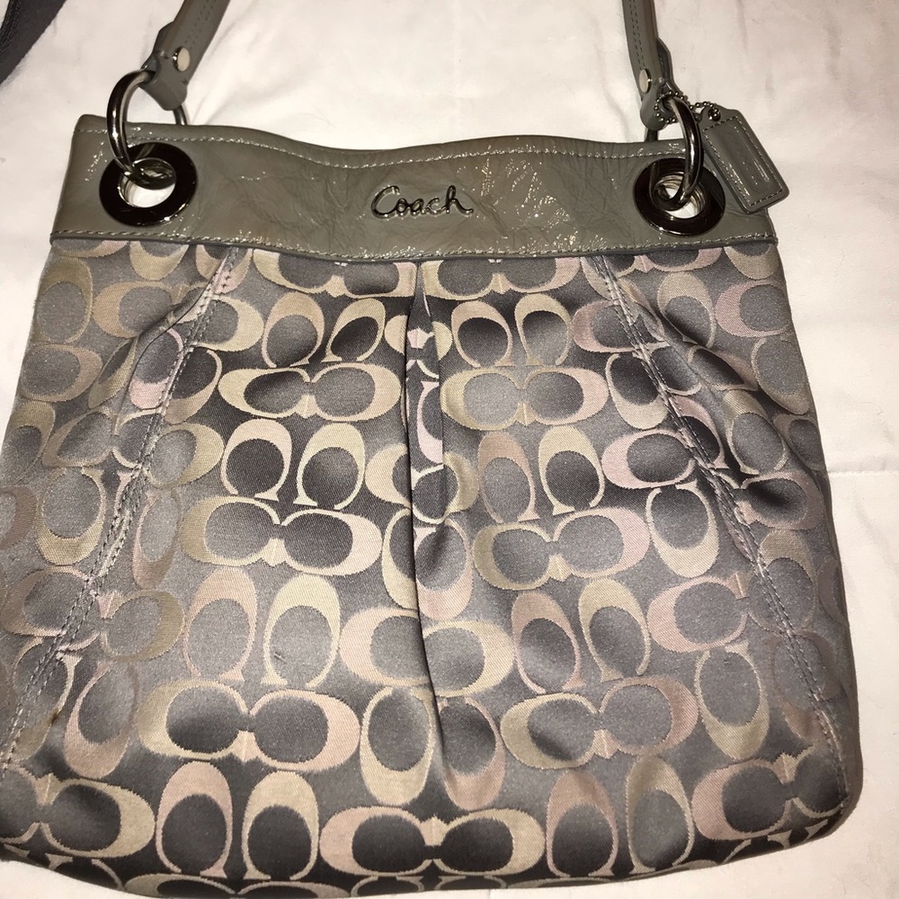 Coach purse, medium, pink/gray.